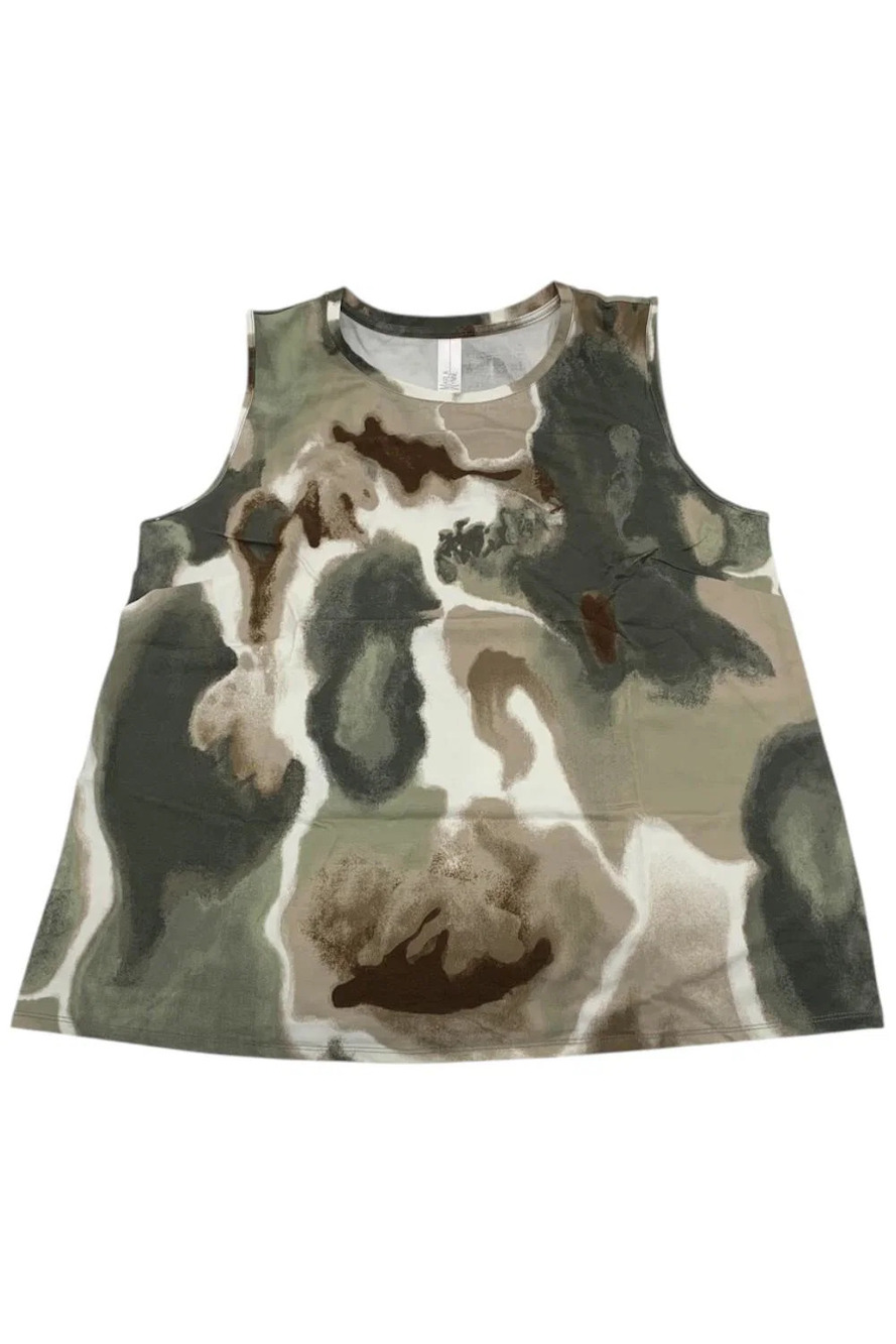 Marla Wynne Women's Tie Dye Printed Tank Top Olive - Regular